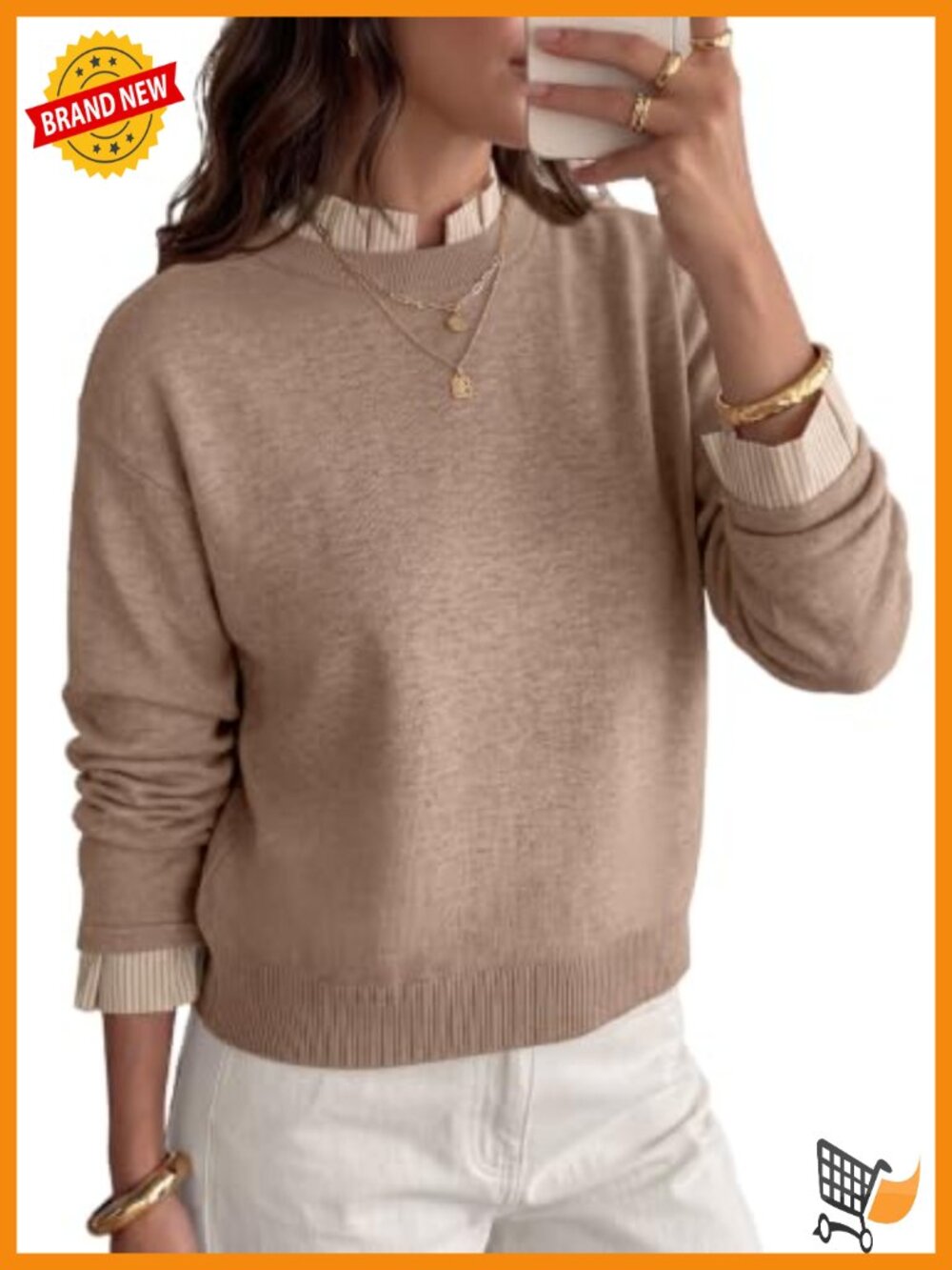 Sidefeel Women's Mock Neck 2-in-1 Pullover Sweater Loose Cropped